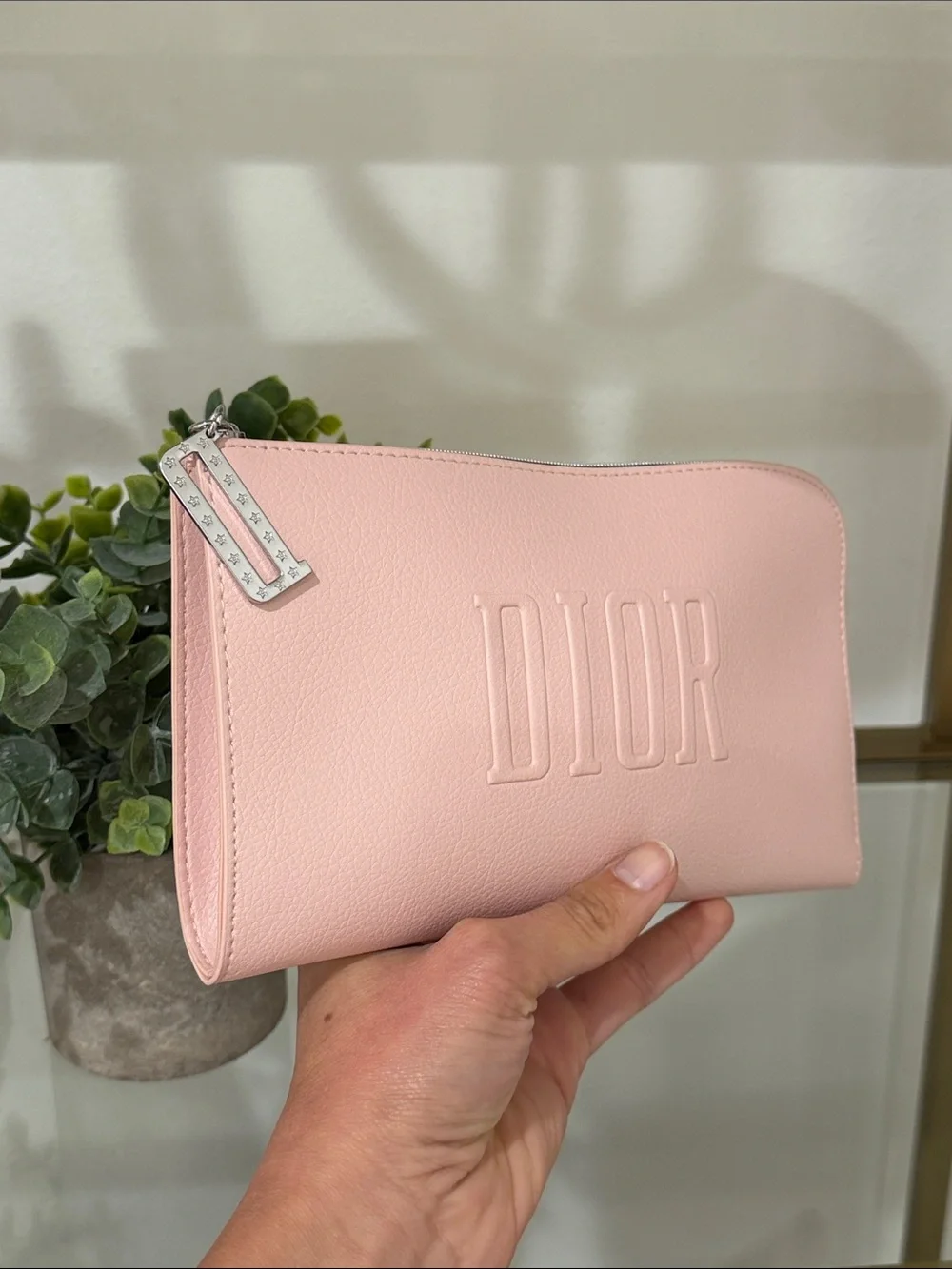 Dior Blush Pink Embossed Leather Pouch